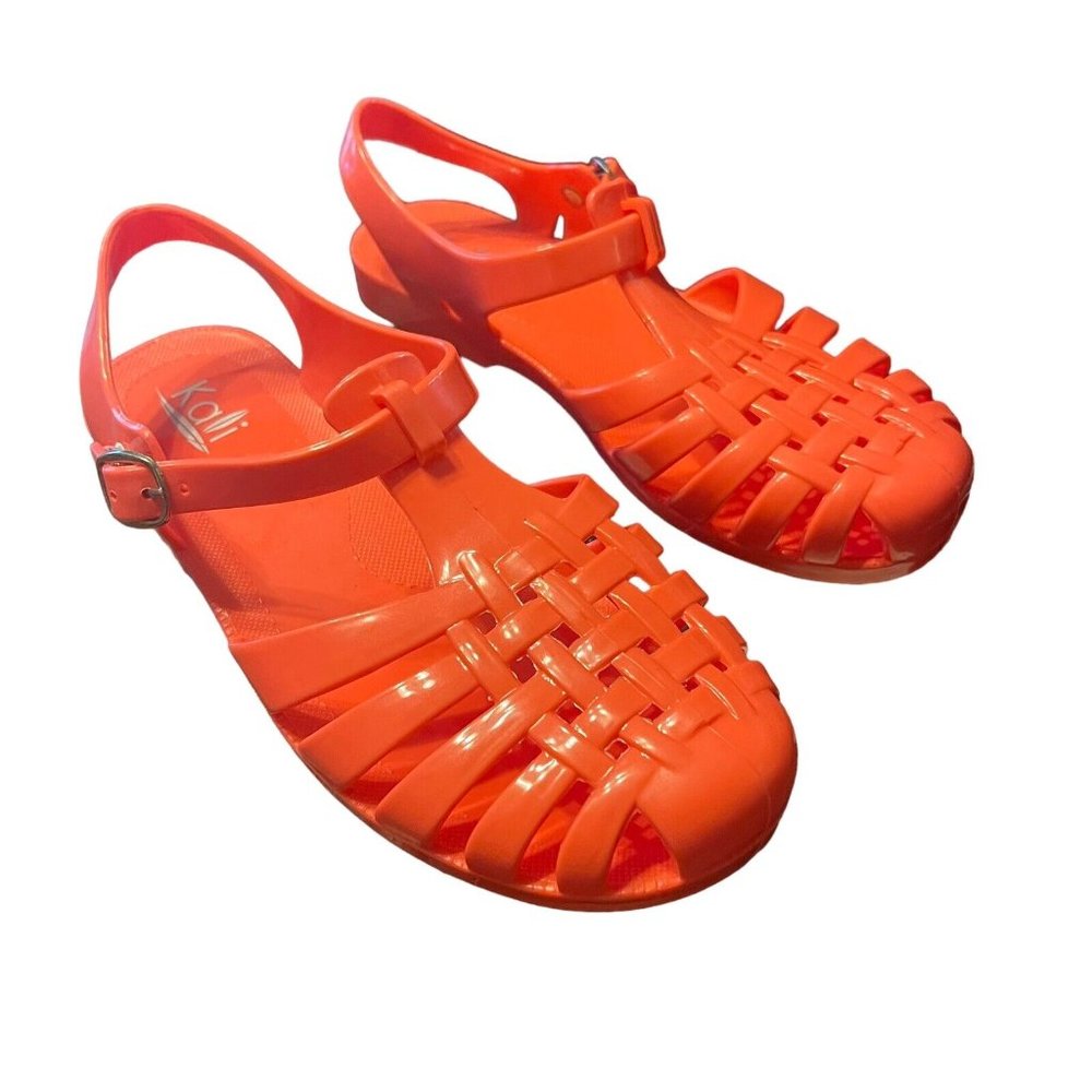 KALI Angel Low Peach Jelly Flat Sandals Girls Size 2 Buckle Rubber Solid Casual